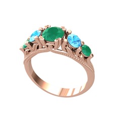 Eden 5 Taş Yüzük - Kök zümrüt ve akuamarin 14 ayar rose altın yüzük #1r2mey0