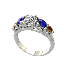 Eden 5 Taş Yüzük - Swarovski, lab safir ve dumanlı kuvars 14 ayar beyaz altın yüzük #1r3v025