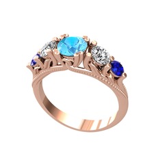 Eden 5 Taş Yüzük - Akuamarin, beyaz zirkon ve lab safir 8 ayar rose altın yüzük #1r5kdbf