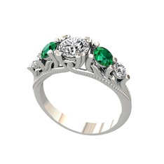 Swarovski, yeşil kuvars ve pırlanta 18 ayar beyaz altın yüzük (0.36 karat)