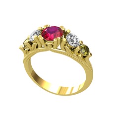 Eden 5 Taş Yüzük - Rodolit garnet, swarovski ve peridot 18 ayar altın yüzük #1rb6oze