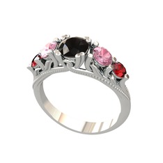 Eden 5 Taş Yüzük - Siyah zirkon, pembe kuvars ve garnet 925 ayar gümüş yüzük #1reaf9v