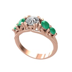 Eden 5 Taş Yüzük - Pırlanta ve kök zümrüt 14 ayar rose altın yüzük (0.92 karat) #1remyb8