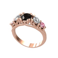 Eden 5 Taş Yüzük - Siyah zirkon, beyaz zirkon ve pembe kuvars 925 ayar rose altın kaplama gümüş yüzük #1reoyf2