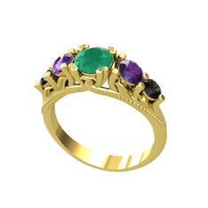 Eden 5 Taş Yüzük - Kök zümrüt, ametist ve siyah zirkon 925 ayar altın kaplama gümüş yüzük #1reqwee