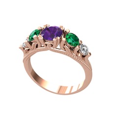 Eden 5 Taş Yüzük - Ametist, yeşil kuvars ve swarovski 8 ayar rose altın yüzük #1rf35go