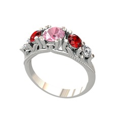 Eden 5 Taş Yüzük - Pembe kuvars, garnet ve swarovski 18 ayar beyaz altın yüzük #1rfuzdy