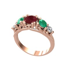 Eden 5 Taş Yüzük - Kök yakut, kök zümrüt ve swarovski 925 ayar rose altın kaplama gümüş yüzük #1rgtnb0