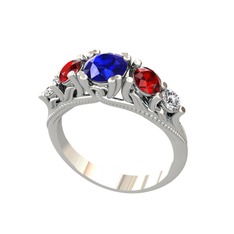 Eden 5 Taş Yüzük - Lab safir, garnet ve swarovski 8 ayar beyaz altın yüzük #1rhavca