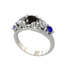 Eden 5 Taş Yüzük - Siyah zirkon, swarovski ve lab safir 18 ayar beyaz altın yüzük #1rkxl2m
