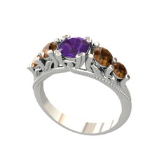 Eden 5 Taş Yüzük - Ametist ve dumanlı kuvars 18 ayar beyaz altın yüzük #1rp1ume