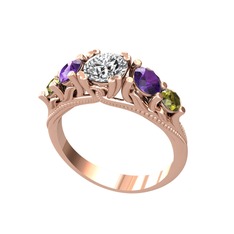 Eden 5 Taş Yüzük - Swarovski, ametist ve peridot 925 ayar rose altın kaplama gümüş yüzük #1rpl5i0