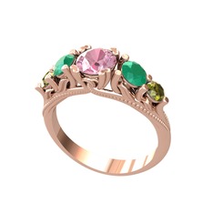 Eden 5 Taş Yüzük - Pembe kuvars, kök zümrüt ve peridot 925 ayar rose altın kaplama gümüş yüzük #1s1fmyb