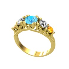 Eden 5 Taş Yüzük - Akuamarin, swarovski ve sitrin 925 ayar altın kaplama gümüş yüzük #1s5n44v