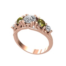 Eden 5 Taş Yüzük - Pırlanta, peridot ve swarovski 925 ayar rose altın kaplama gümüş yüzük (0.92 karat) #1s6uhlu