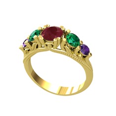 Eden 5 Taş Yüzük - Kök yakut, yeşil kuvars ve ametist 14 ayar altın yüzük #1s9zmz9