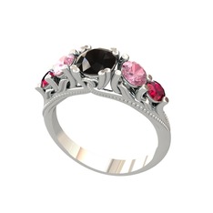 Eden 5 Taş Yüzük - Siyah zirkon, pembe kuvars ve rodolit garnet 8 ayar beyaz altın yüzük #1sauek6