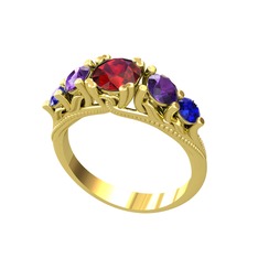 Garnet, ametist ve lab safir 14 ayar altın yüzük