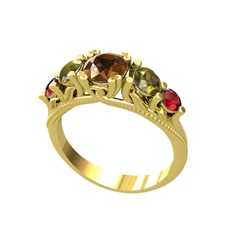 Eden 5 Taş Yüzük - Dumanlı kuvars, peridot ve garnet 18 ayar altın yüzük #1sqocw3