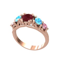 Eden 5 Taş Yüzük - Kök yakut, akuamarin ve pembe kuvars 8 ayar rose altın yüzük #1squvso
