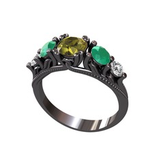 Eden 5 Taş Yüzük - Peridot, kök zümrüt ve swarovski 925 ayar siyah rodyum kaplama gümüş yüzük #1ss9ycf