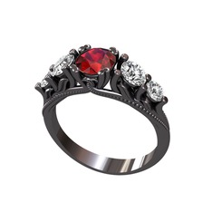 Eden 5 Taş Yüzük - Garnet, beyaz zirkon ve pırlanta 925 ayar siyah rodyum kaplama gümüş yüzük (0.36 karat) #1ssgf