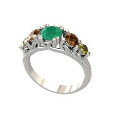 Eden 5 Taş Yüzük - Kök zümrüt, dumanlı kuvars ve peridot 8 ayar beyaz altın yüzük #1sy7dzw