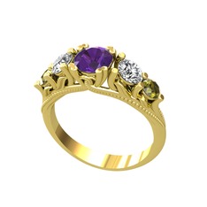 Ametist, swarovski ve peridot 8 ayar altın yüzük