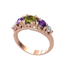 Eden 5 Taş Yüzük - Peridot, ametist ve swarovski 14 ayar rose altın yüzük #1t9v7jd