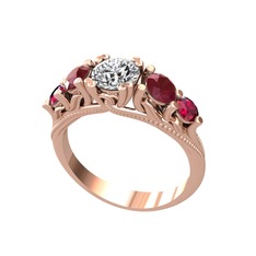 Eden 5 Taş Yüzük - Pırlanta, kök yakut ve rodolit garnet 14 ayar rose altın yüzük (0.92 karat) #1tc0snj