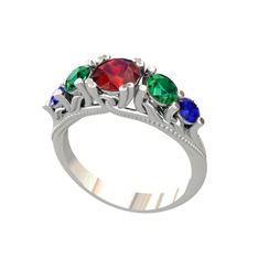 Garnet, yeşil kuvars ve lab safir 14 ayar beyaz altın yüzük