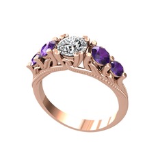 Swarovski ve ametist 925 ayar rose altın kaplama gümüş yüzük