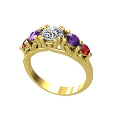 Pırlanta, ametist ve garnet 14 ayar altın yüzük (0.92 karat)
