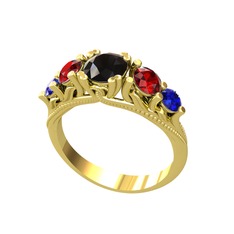 Siyah zirkon, garnet ve lab safir 14 ayar altın yüzük