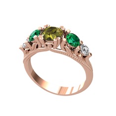 Eden 5 Taş Yüzük - Peridot, yeşil kuvars ve swarovski 925 ayar rose altın kaplama gümüş yüzük #1tpxj29