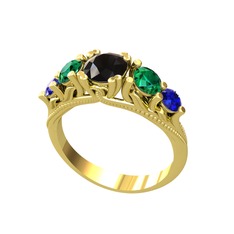 Eden 5 Taş Yüzük - Siyah zirkon, yeşil kuvars ve lab safir 14 ayar altın yüzük #1ts313j