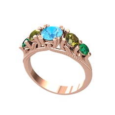 Eden 5 Taş Yüzük - Akuamarin, peridot ve yeşil kuvars 925 ayar rose altın kaplama gümüş yüzük #1ts89wk