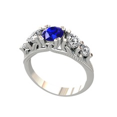 Eden 5 Taş Yüzük - Lab safir ve swarovski 18 ayar beyaz altın yüzük #1twtni8