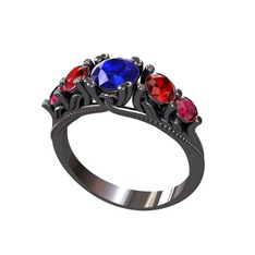 Eden 5 Taş Yüzük - Lab safir, garnet ve rodolit garnet 925 ayar siyah rodyum kaplama gümüş yüzük #1u179rv