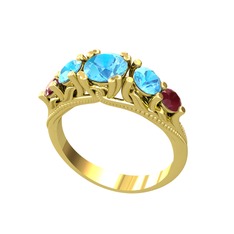 Eden 5 Taş Yüzük - Akuamarin ve kök yakut 14 ayar altın yüzük #1u4013k