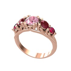 Pembe kuvars, kök yakut ve rodolit garnet 14 ayar rose altın yüzük