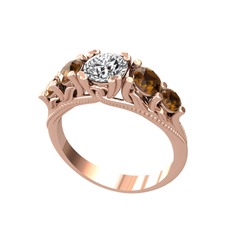 Eden 5 Taş Yüzük - Pırlanta ve dumanlı kuvars 18 ayar rose altın yüzük (0.92 karat) #1u5ui4