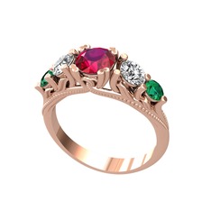 Eden 5 Taş Yüzük - Rodolit garnet, swarovski ve yeşil kuvars 14 ayar rose altın yüzük #1uaor9g