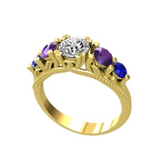 Swarovski, ametist ve lab safir 14 ayar altın yüzük