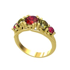 Garnet, peridot ve rodolit garnet 8 ayar altın yüzük