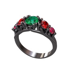Eden 5 Taş Yüzük - Yeşil kuvars, garnet ve rodolit garnet 925 ayar siyah rodyum kaplama gümüş yüzük #1umisla