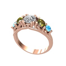 Eden 5 Taş Yüzük - Swarovski, peridot ve akuamarin 8 ayar rose altın yüzük #1uoegx2