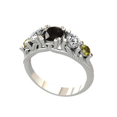 Eden 5 Taş Yüzük - Siyah zirkon, beyaz zirkon ve peridot 8 ayar beyaz altın yüzük #1urbqgy