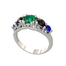 Eden 5 Taş Yüzük - Yeşil kuvars, siyah zirkon ve lab safir 18 ayar beyaz altın yüzük #1uxygnj
