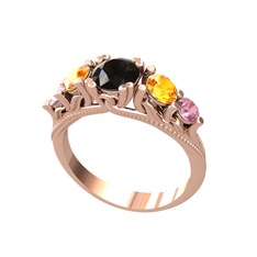 Eden 5 Taş Yüzük - Siyah zirkon, sitrin ve pembe kuvars 18 ayar rose altın yüzük #1v3iwox